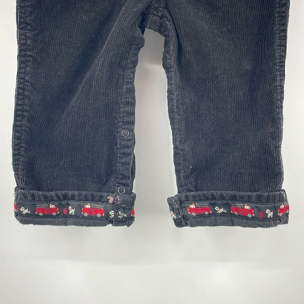 Gymboree Holiday Black Corduroy Fire Truck Embroidered Overalls Size 18M 24M